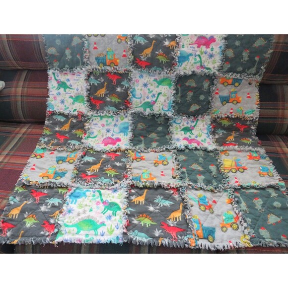 Flannel Rag Quilt With Batting, 41 x 35, Dinosaur Rag Quilt Throw - Picture 10 of 10